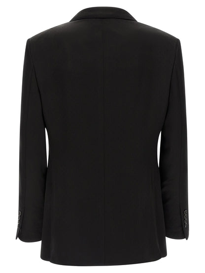 Blazer by Tom Ford for men in viscose silk & cupro black, horn & patterned features an sartorial silhouette, showcasing a sophisticated and sartorial for a truly sartorial finish.