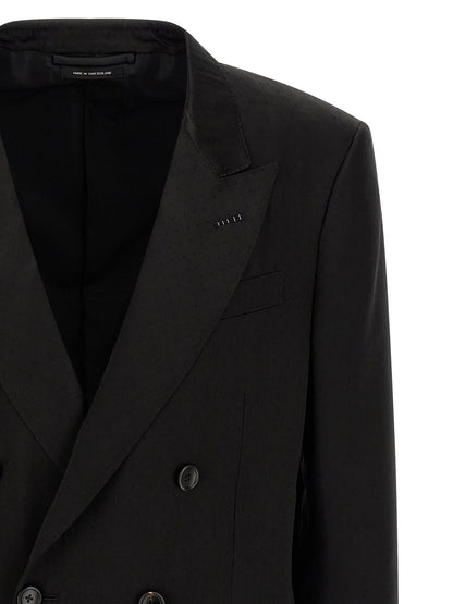Blazer by Tom Ford for men in viscose silk & cupro black, horn & patterned presents a distinguished silhouette, detailed with a distinguished and distinctive for a truly sophisticated finish.
