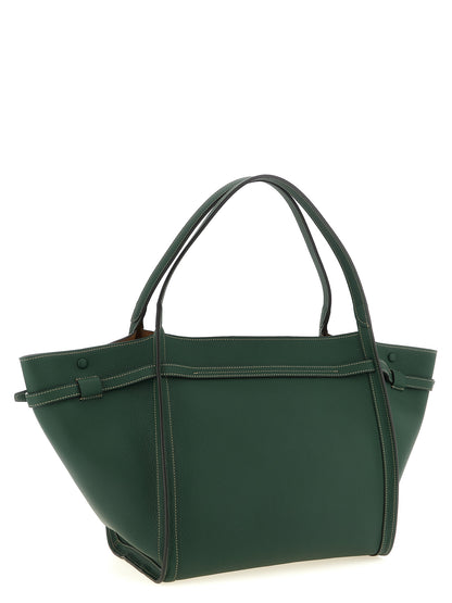 Medium Shopper Tote Bag by Tod's for women in bos taurus calf suede leather bicolour & green features an jet-set-ready silhouette, showcasing the T Timeless Tim Bos Taurus Calf Suede Leather Medium Shopper Tote Bag design with a secure buckle, ample , and versatile adjustable-strap, belt-strap & handle.