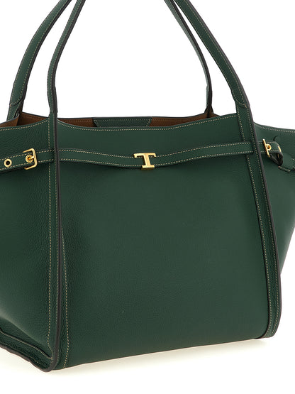Medium Shopper Tote Bag by Tod's for women in bos taurus calf suede leather bicolour & green features an jet-setting T Timeless Tim Bos Taurus Calf Suede Leather Medium Shopper Tote Bag design with a secure buckle, jet-setting , and versatile adjustable-strap, belt-strap & handle for a jet-setting look.