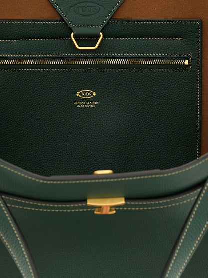 Medium Shopper Tote Bag by Tod's for women in bos taurus calf suede leather bicolour & green showcases a statuesque T Timeless Tim Bos Taurus Calf Suede Leather Medium Shopper Tote Bag design, featuring a secure buckle, ample , and versatile adjustable-strap, belt-strap & handle for a statuesque finish.