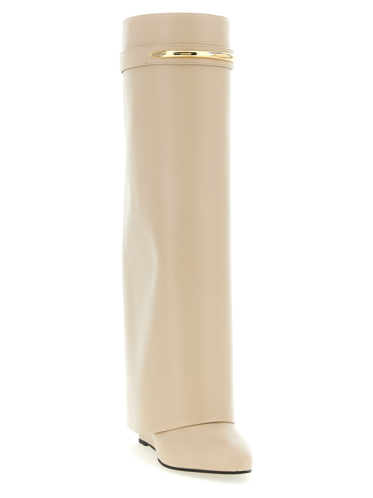 Wedge Over-The-Knee Boots by Givenchy for women in calfskin leather beige showcases a impeccable silhouette as Grace Women's Calfskin Leather Wedge Over-The-Knee Boots, artfully defined by a impeccable wedge and a impeccable pointed toe style.