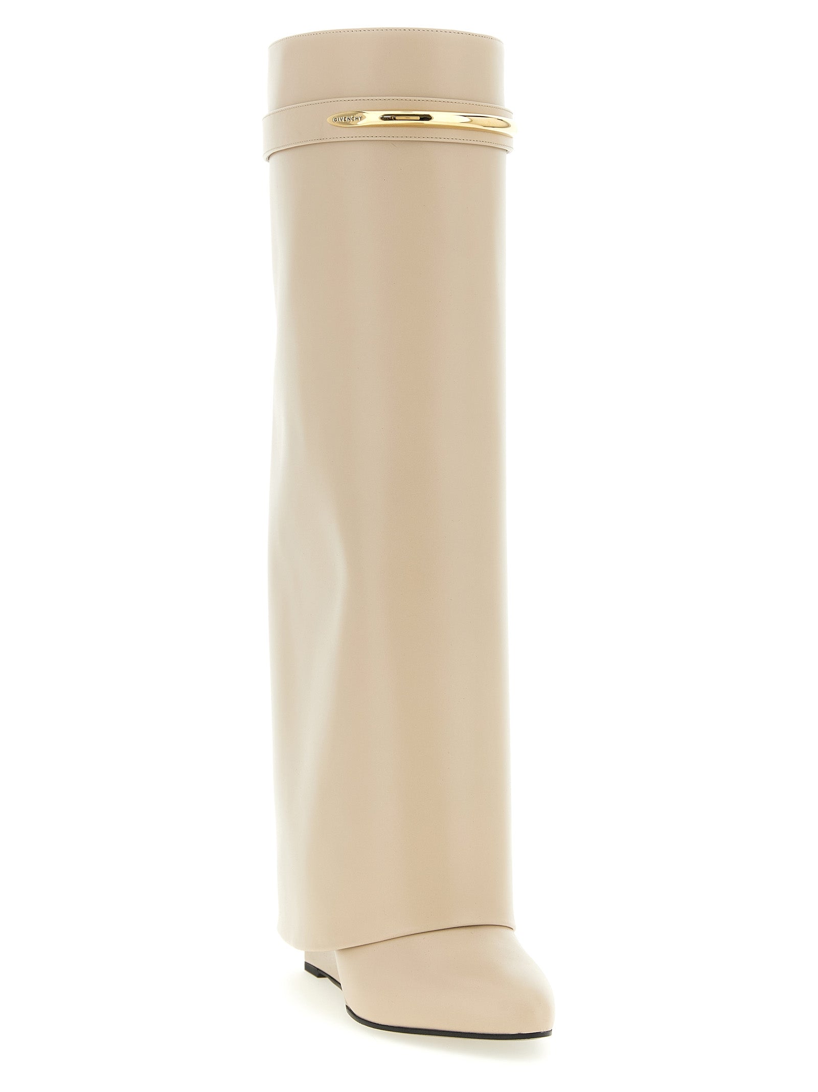 Wedge Over-The-Knee Boots by Givenchy for women in calfskin leather beige showcases a impeccable silhouette as Grace Women's Calfskin Leather Wedge Over-The-Knee Boots, artfully defined by a impeccable wedge and a impeccable pointed toe style.