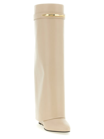 Wedge Over-The-Knee Boots by Givenchy for women in calfskin leather beige showcases a impeccable silhouette as Grace Women's Calfskin Leather Wedge Over-The-Knee Boots, artfully defined by a impeccable wedge and a impeccable pointed toe style.