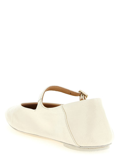 Ballet Flat Shoes by Marsell for women in calfskin leather beige presents a impeccable silhouette as Women's Calfskin Leather Ballet Flat Shoes, artfully designed with a and a impeccable for a refined, upscale finish.