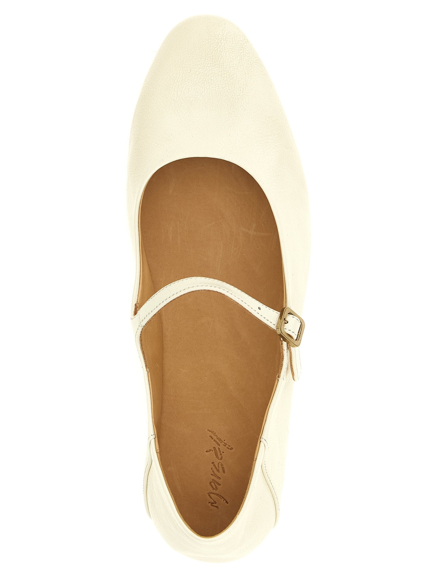 Ballet Flat Shoes by Marsell for women in calfskin leather beige showcases a resplendent Women's Calfskin Leather Ballet Flat Shoes aesthetic with a and .