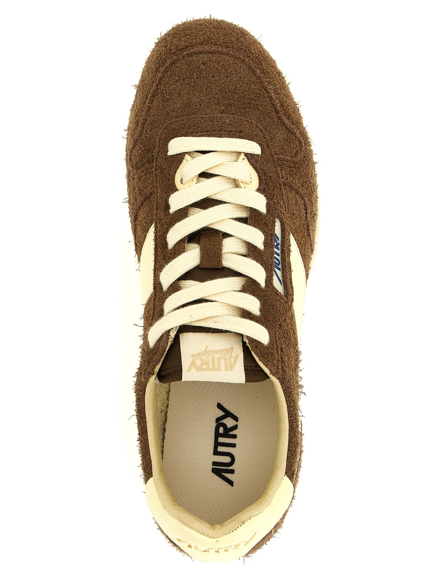 Athletic Sneakers by Autry for women in nylon cotton terry & suede cowhide leather brown & jacquard features an exquisite silhouette, showcasing the premium athletic style of the Women's Athletic Nylon Cotton Terry & Suede Cowhide Leather Sneakers with an exquisite finish.