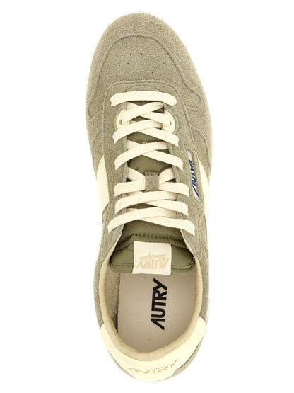 Athletic Sneakers by Autry for men in nylon cotton terry & suede cowhide leather gray & jacquard showcases a architectural silhouette, artfully capturing the essence of the Men's Athletic Nylon Cotton Terry & Suede Cowhide Leather Sneakers with its signature architectural athletic style construction.