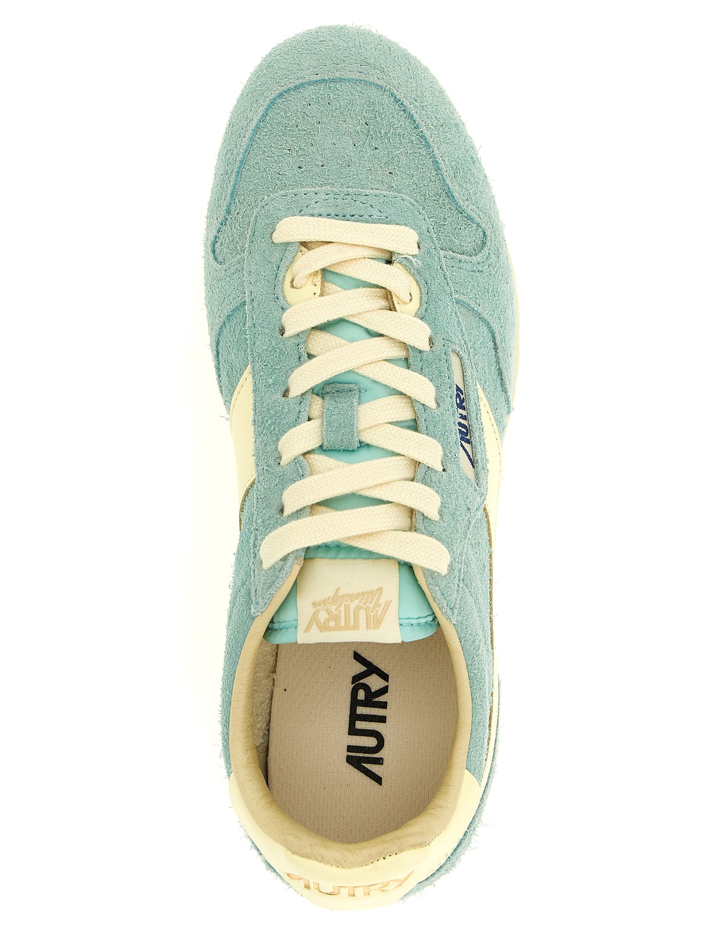 Sneakers by Autry for women in nylon cotton terry & suede cowhide leather light-blue & jacquard features a chic design, perfectly showcasing the chic low-top style of this Women's Low Top Nylon Cotton Terry & Suede Cowhide Leather Sneakers.