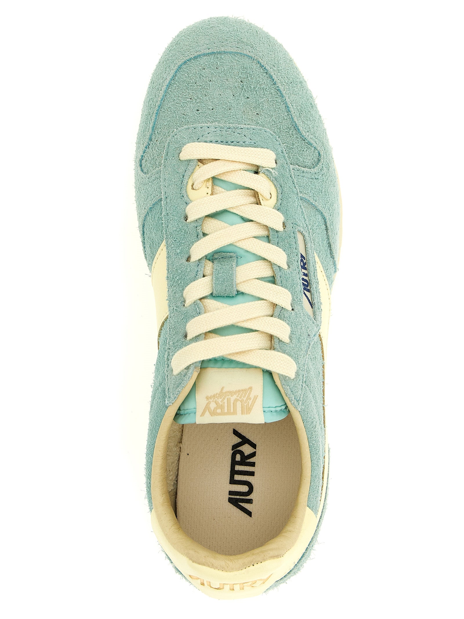 Sneakers by Autry for women in nylon cotton terry & suede cowhide leather light-blue & jacquard features a chic design, perfectly showcasing the chic low-top style of this Women's Low Top Nylon Cotton Terry & Suede Cowhide Leather Sneakers.