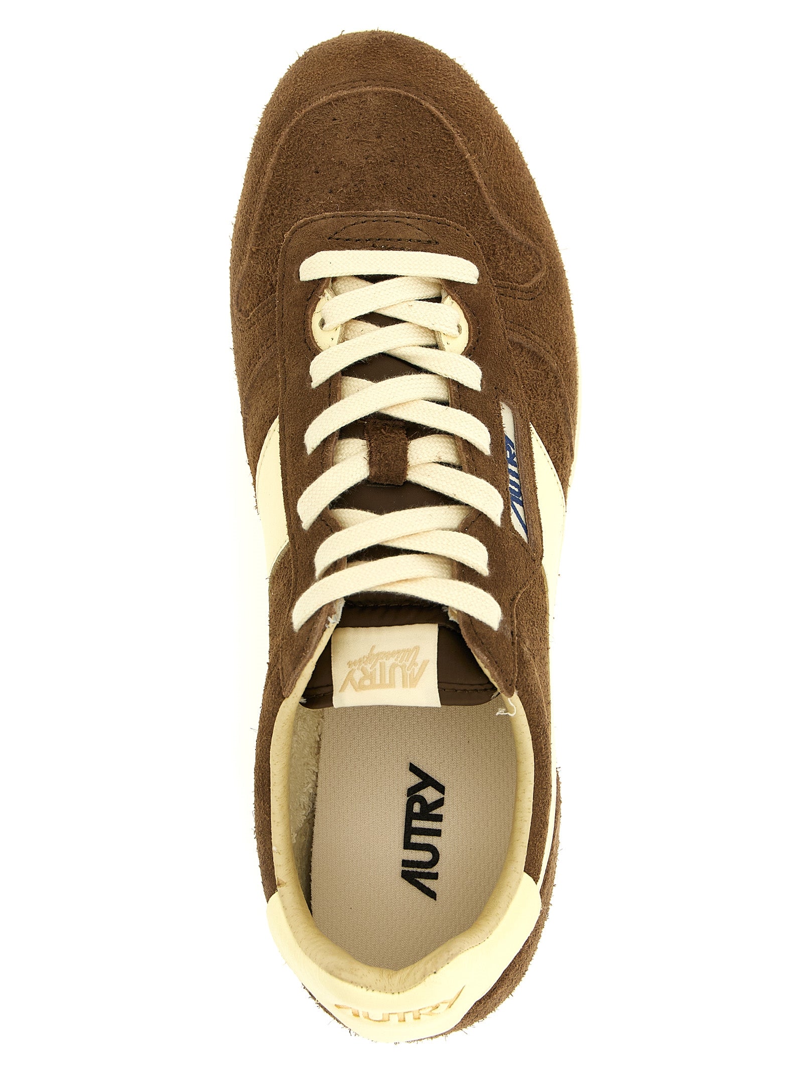 Athletic Sneakers by Autry for men in nylon cotton terry & suede cowhide leather brown & jacquard features an exquisite silhouette, showcasing the premium athletic style of the Men's Athletic Nylon Cotton Terry & Suede Cowhide Leather Sneakers with an exquisite finish.