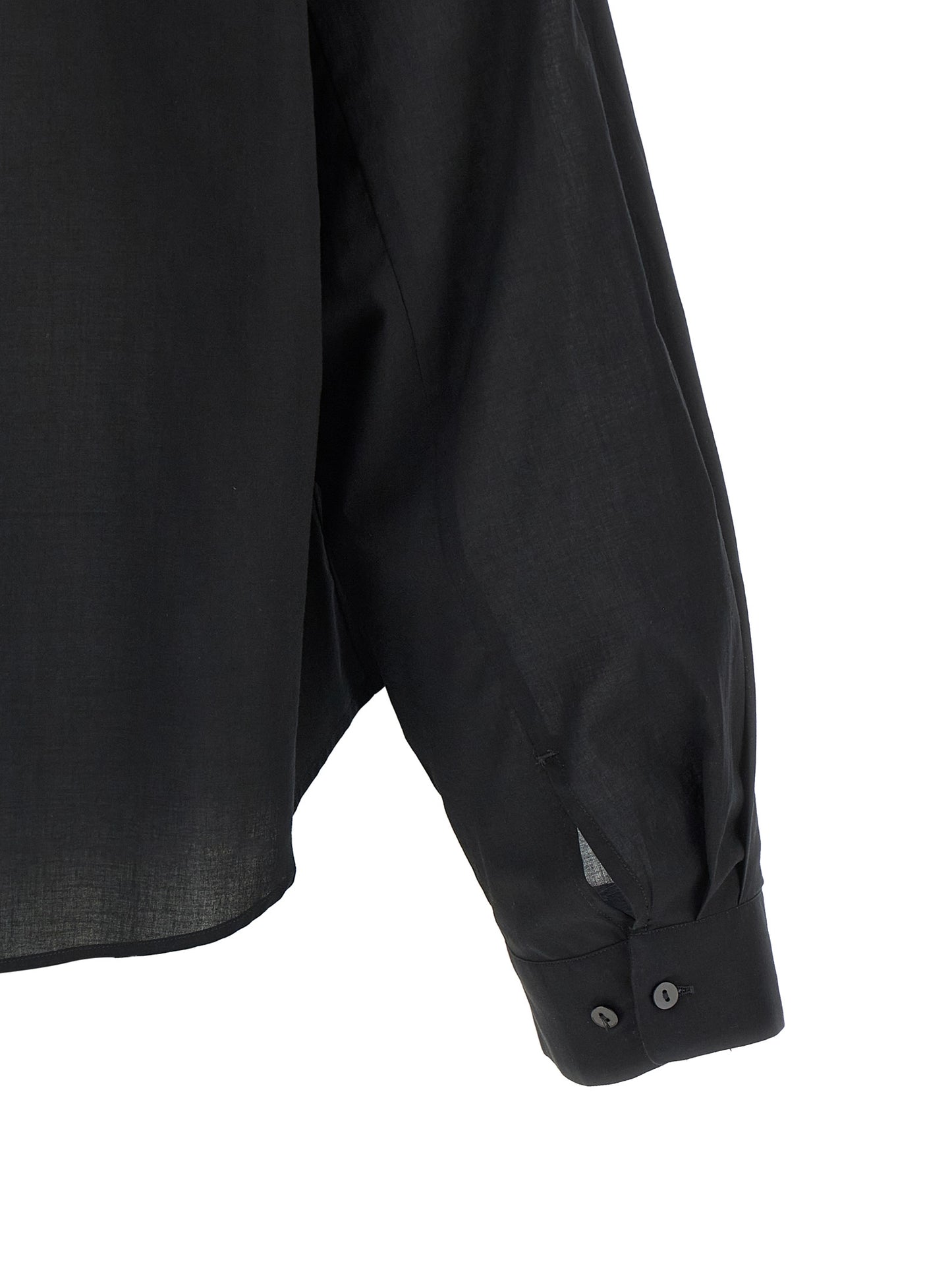 Blouse by XACUS for women in cotton bicolour, black, transparent & white showcases a sharp silhouette, elegantly detailed with a sharp and sharp .