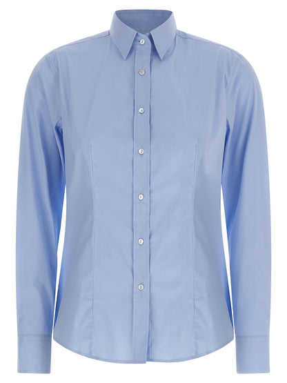 XACUS Women's Flared Long-Sleeve Stretch Polyamide Cotton Blouse - Light Blue