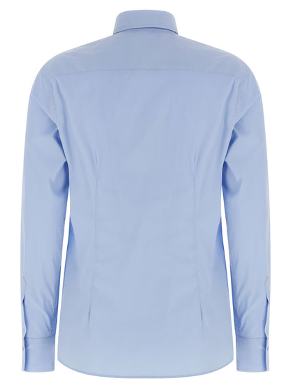 XACUS Women's Flared Long-Sleeve Stretch Polyamide Cotton Blouse - Light Blue