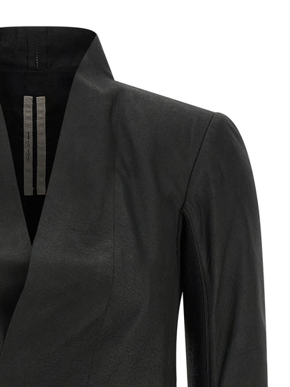 Jacket by Rick Owens for women in lamb leather black & natural showcases a contemporary silhouette, detailed with a contemporary v-neck neckline and premium pockets for a sophisticated finish.