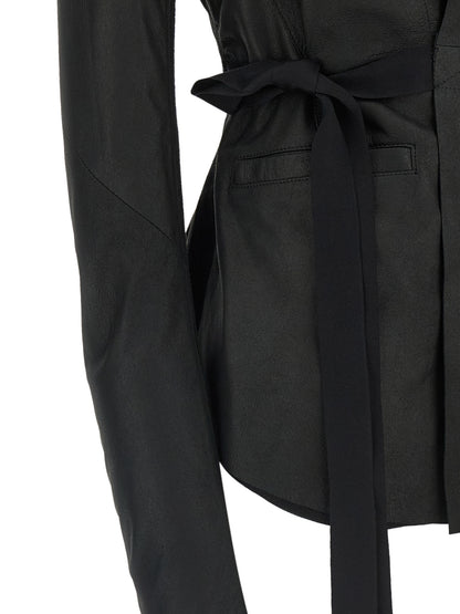 Jacket by Rick Owens for women in lamb leather black & natural showcases a enveloping silhouette, artfully detailed with a enveloping and premium pockets for a truly enveloping finish.