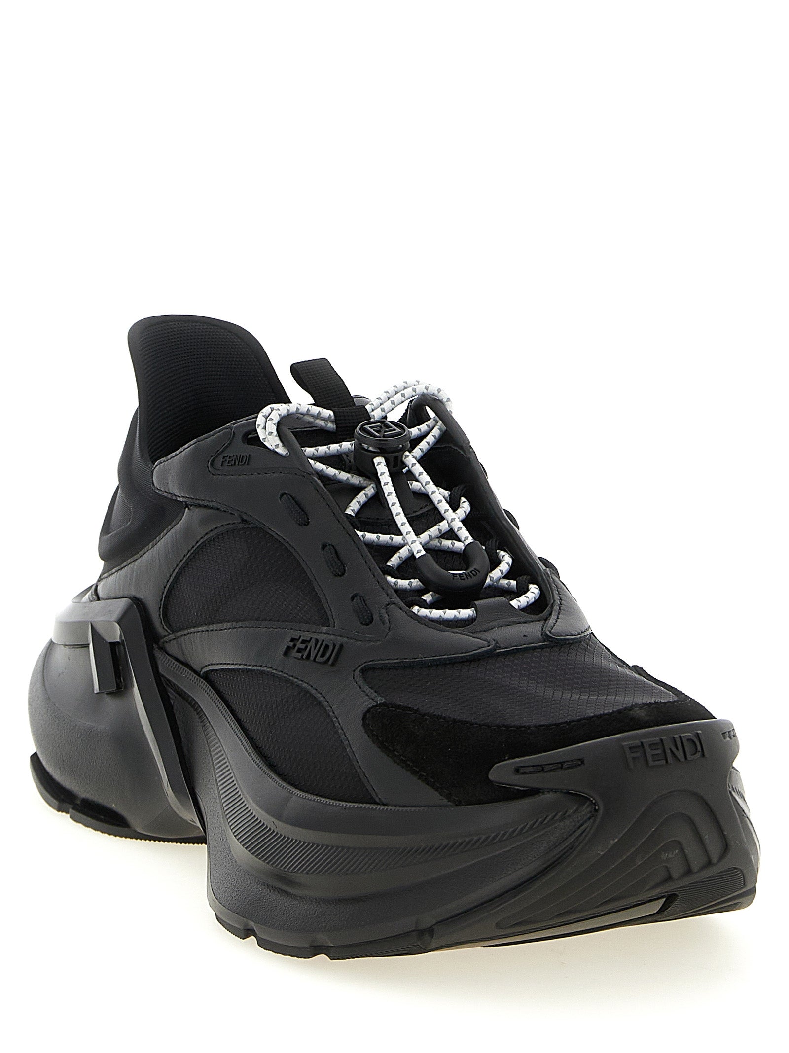 Athletic Sneakers by Fendi for women in suede calfskin leather black & patterned features an exquisite silhouette, showcasing the premium chunky style of the Women's Chunky Suede Calfskin Leather Athletic Sneakers with an exquisite finish.