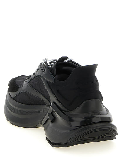 Athletic Sneakers by Fendi for women in suede calfskin leather black & patterned features an effortless chic silhouette, showcasing the signature chunky style of the Women's Chunky Suede Calfskin Leather Athletic Sneakers collection with a truly effortless chic finish.