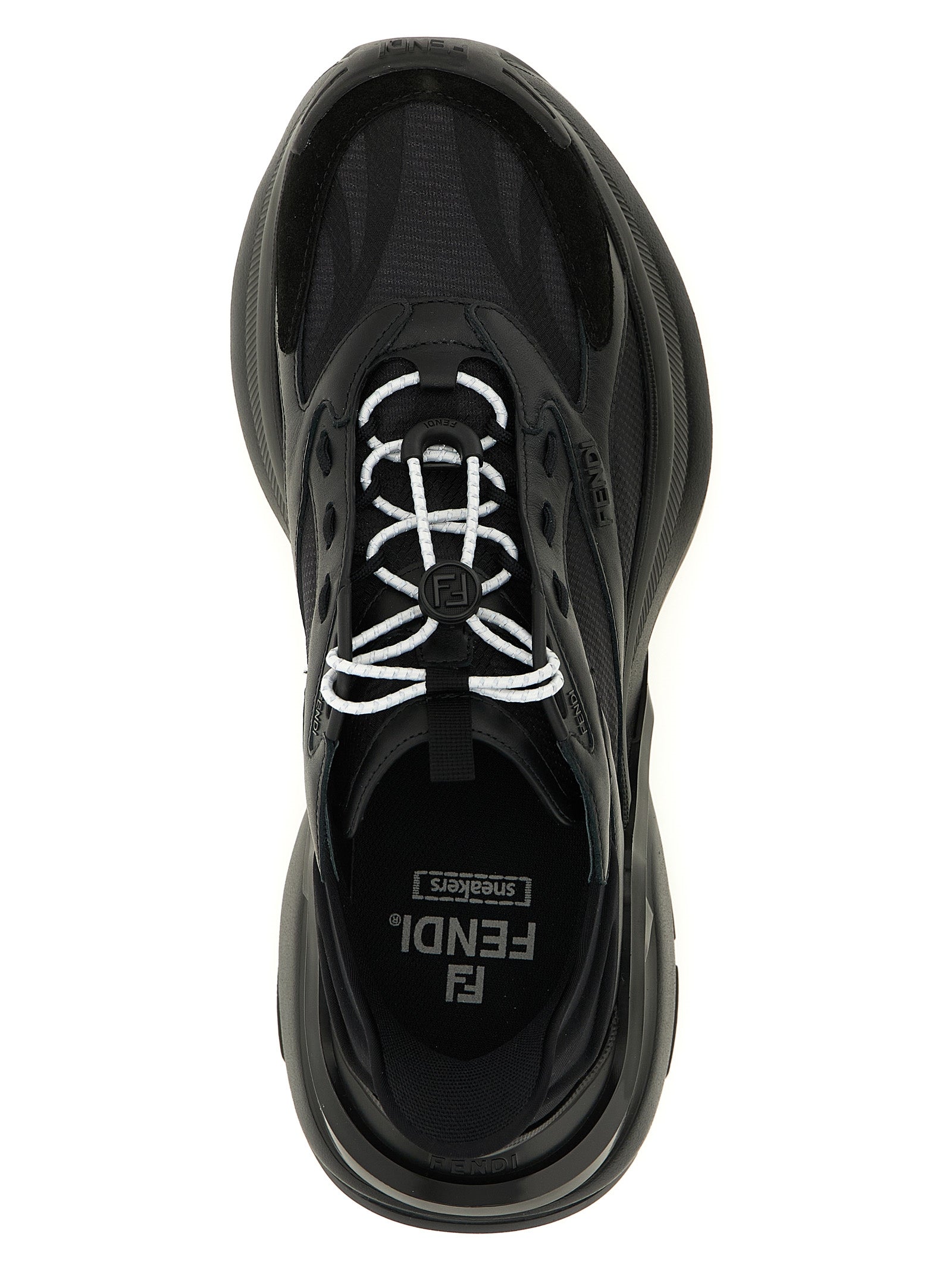 Athletic Sneakers by Fendi for women in suede calfskin leather black & patterned showcases an impeccable silhouette, defined by an impeccable chunky style design that perfectly captures the essence of the Women's Chunky Suede Calfskin Leather Athletic Sneakers.