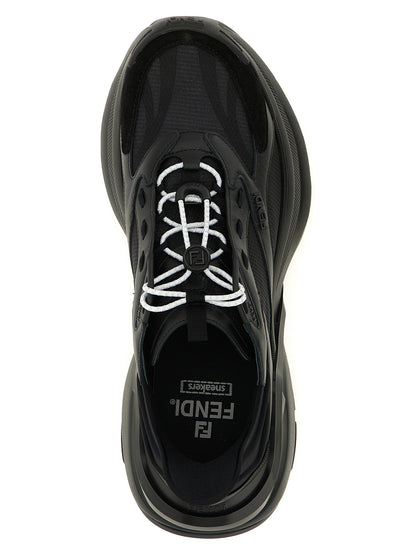 Athletic Sneakers by Fendi for women in suede calfskin leather black & patterned showcases an impeccable silhouette, defined by an impeccable chunky style design that perfectly captures the essence of the Women's Chunky Suede Calfskin Leather Athletic Sneakers.