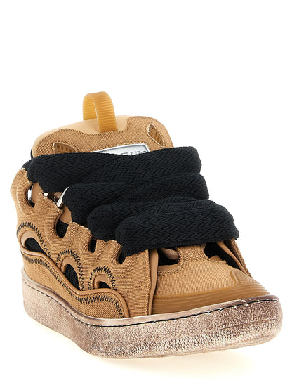 Sneakers by Lanvin for men in calf leather & cotton canvas brown & herringbone features an timeless silhouette from the Icons Men's Chunky Calf Leather & Cotton Canvas Sneakers collection, showcasing a signature chunky style with an timeless finish.