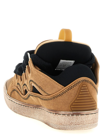 Sneakers by Lanvin for men in calf leather & cotton canvas brown & herringbone presents a impeccable silhouette as Icons Men's Chunky Calf Leather & Cotton Canvas Sneakers, expertly defined by a impeccable chunky style for a impeccable, high-fashion look.