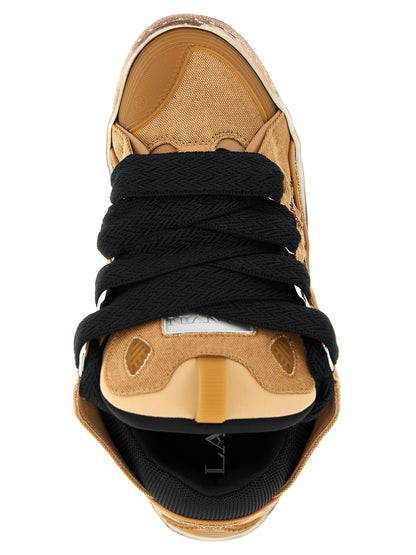 Sneakers by Lanvin for men in calf leather & cotton canvas brown & herringbone features an timeless silhouette from the Icons Men's Chunky Calf Leather & Cotton Canvas Sneakers collection, showcasing a signature chunky style with an timeless finish.