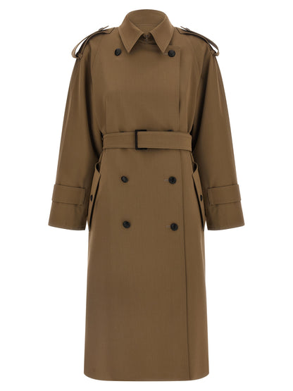 Trench Coat by Max Mara for women in virgin wool brown presents an sculptural silhouette, artfully detailed with a sculptural split shirt-collar neckline and functional water-resistant for a truly sculptural finish.