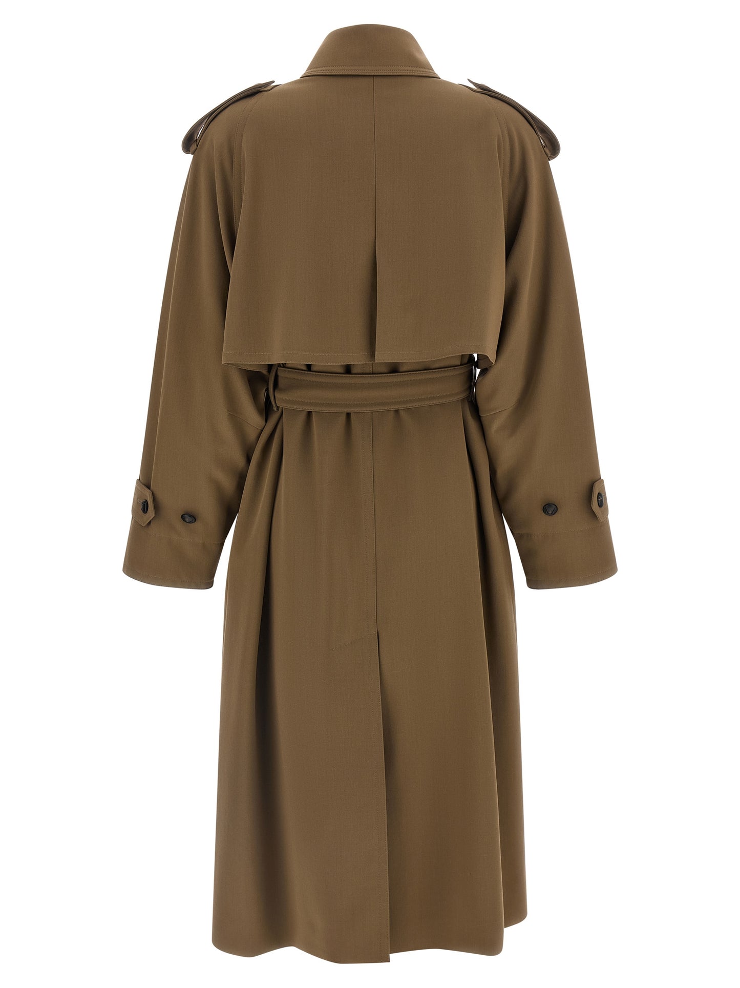Trench Coat by Max Mara for women in virgin wool brown presents a distinguished silhouette, artfully detailed with water-resistant and a distinguished split shirt-collar neckline for a sophisticated, distinguished finish.