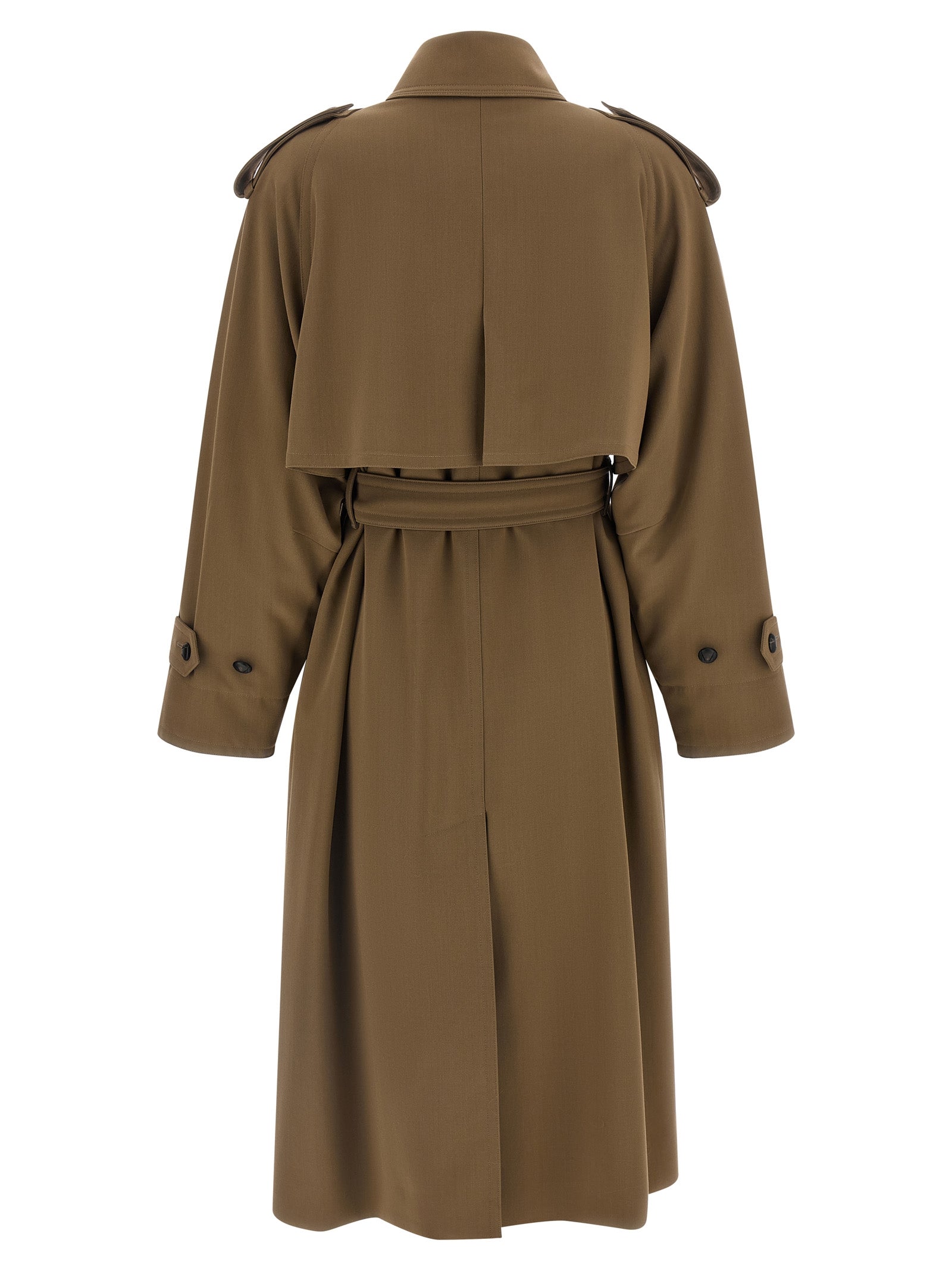 Trench Coat by Max Mara for women in virgin wool brown presents a distinguished silhouette, artfully detailed with water-resistant and a distinguished split shirt-collar neckline for a sophisticated, distinguished finish.