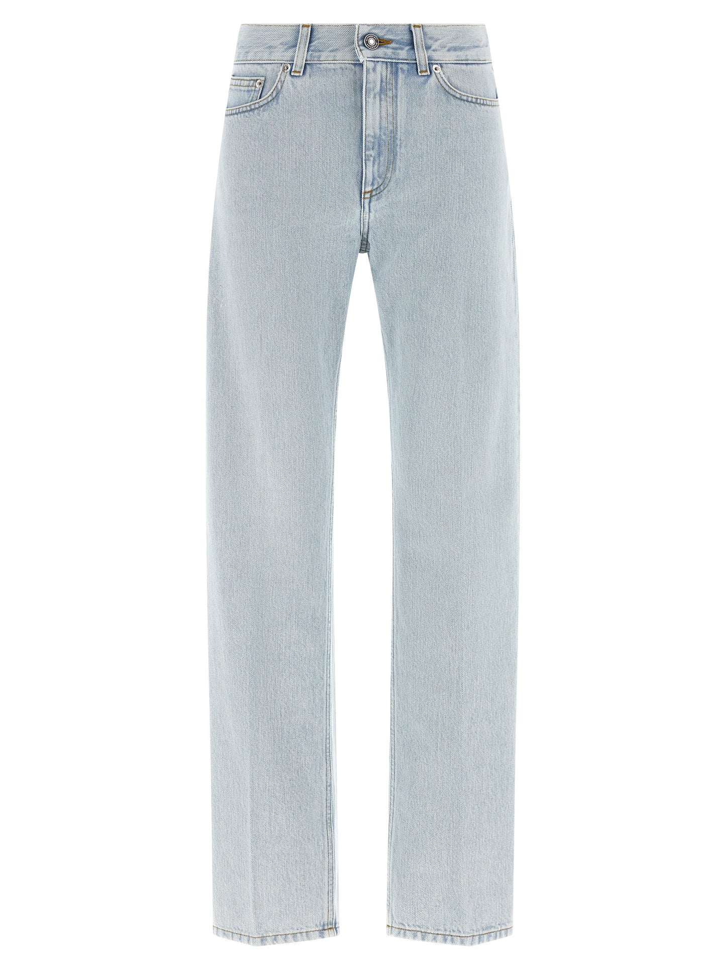 Jeans by Givenchy for women in denim cotton & suede leather light-blue & signature presents a tailored silhouette, showcasing a tailored straight-leg and long cut with a refined for a truly tailored aesthetic.