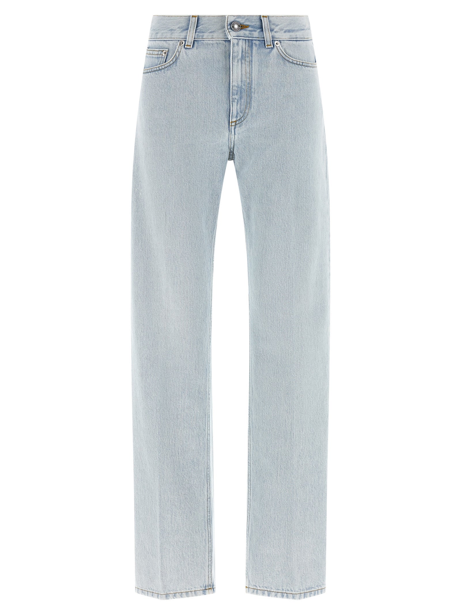 Jeans by Givenchy for women in denim cotton & suede leather light-blue & signature presents a tailored silhouette, showcasing a tailored straight-leg and long cut with a refined for a truly tailored aesthetic.