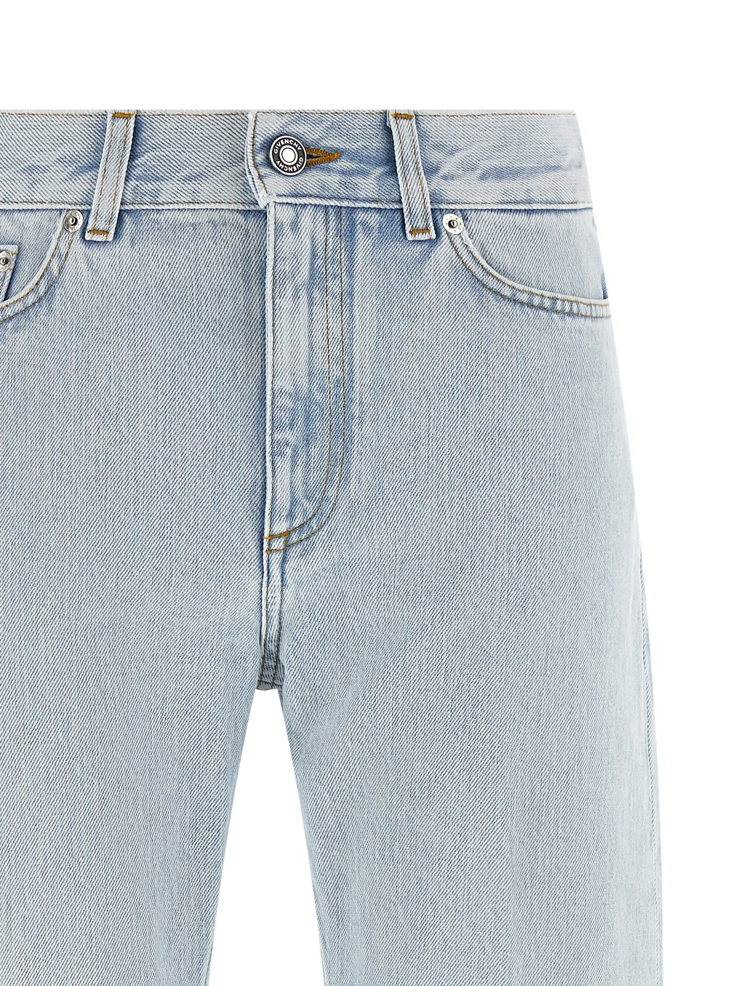 Jeans by Givenchy for women in denim cotton & suede leather light-blue & signature features a refined silhouette with a refined straight-leg, defined by a and a refined long for a refined finish.