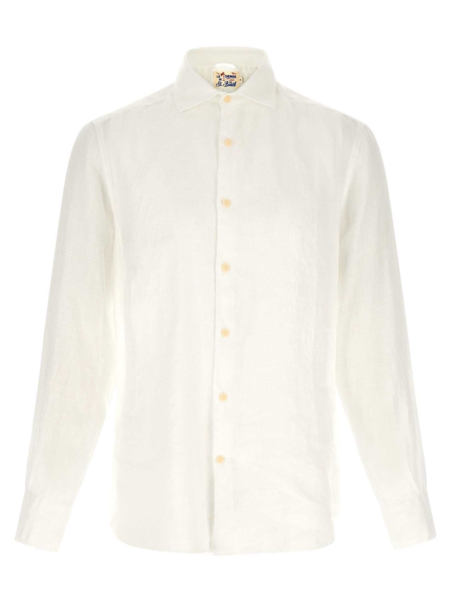 Shirt by MC2 Saint Barth for men in linen white showcases a sublime silhouette, artfully detailed with a sublime and long-sleeve for a sophisticated, sublime finish.