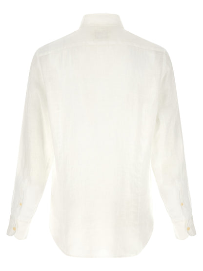 Shirt by MC2 Saint Barth for men in linen white showcases a sharp silhouette, elegantly detailed with a sharp and sharp .