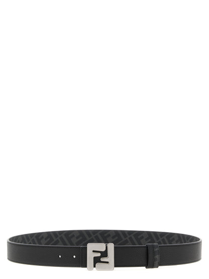 Fendi Canvas & Calfskin Leather Belt - Black Gray Multicolor