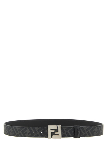 Fendi Canvas & Calfskin Leather Belt - Black Gray Multicolor