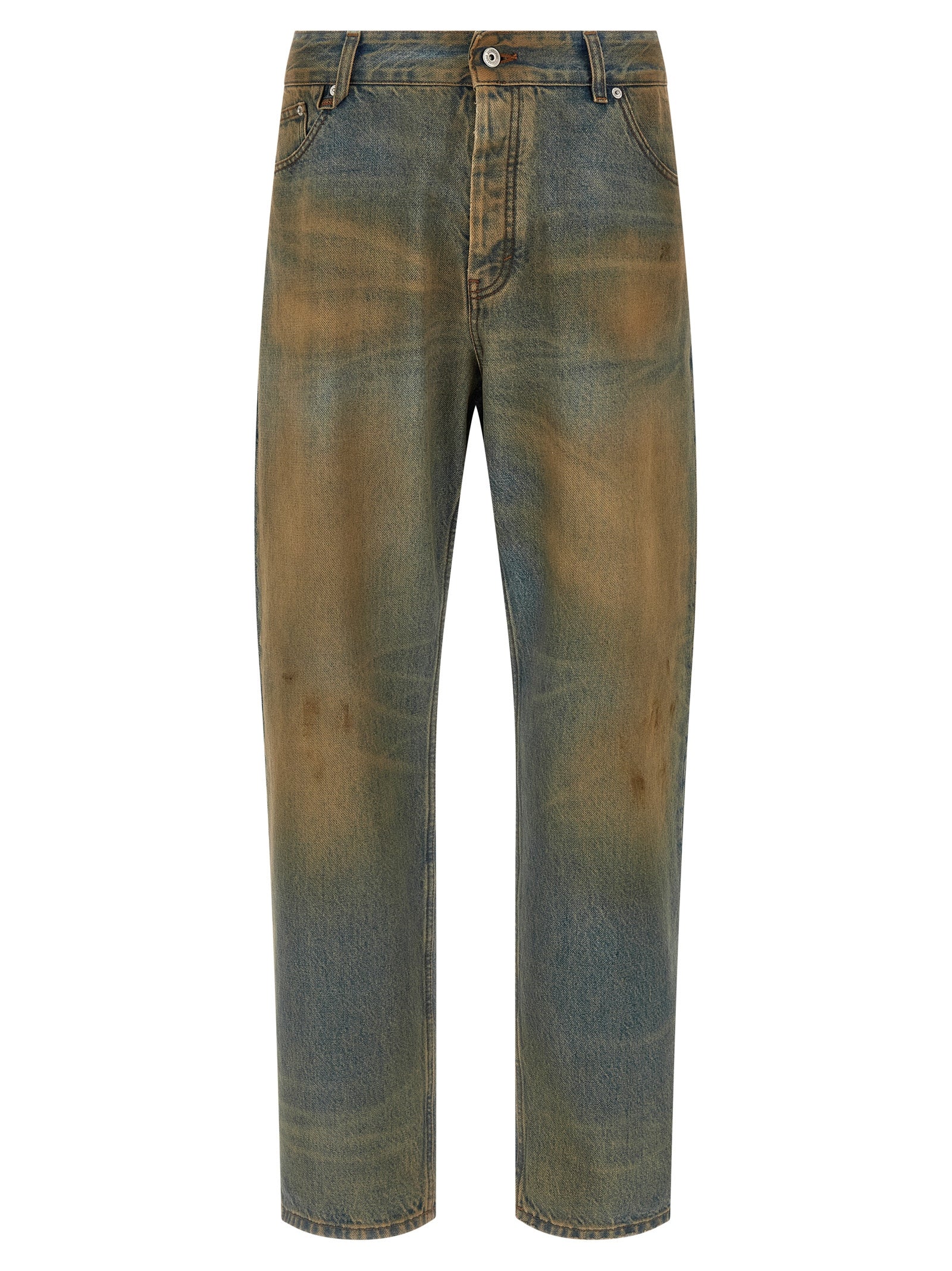 Jeans by Jacquemus for men in denim cotton multicolor presents a refined pantology silhouette, artfully defined by a refined pantology straight-leg & relaxed-fit, long, and a sophisticated .