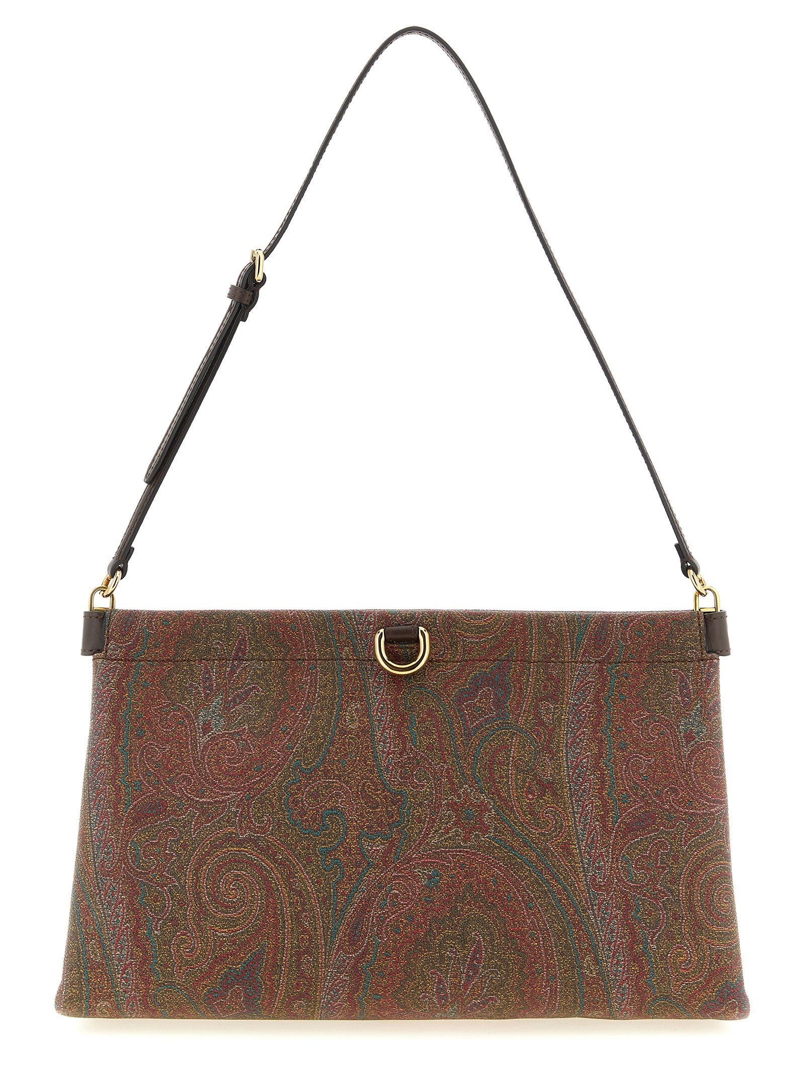 Mini Clutch Handbag by Etro for women in leather & poly cotton brown, patterned, paisley & jacquard features a architectural silhouette, showcasing a secure magnetic, ample , and versatile adjustable-strap & handle for a architectural finish.