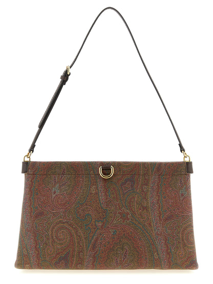 Mini Clutch Handbag by Etro for women in leather & poly cotton brown, patterned, paisley & jacquard features a architectural silhouette, showcasing a secure magnetic, ample , and versatile adjustable-strap & handle for a architectural finish.