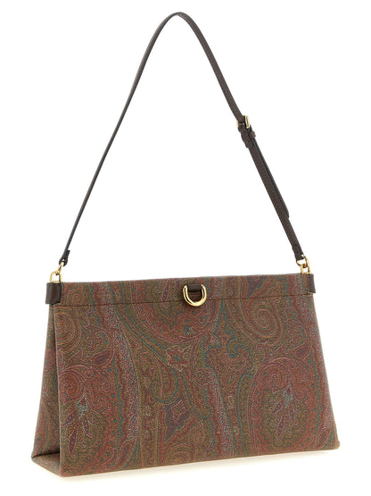 Mini Clutch Handbag by Etro for women in brown, patterned, paisley & jacquard features a sculptural silhouette with a secure magnetic, ample , and versatile adjustable-strap & handle for a sculptural finish.