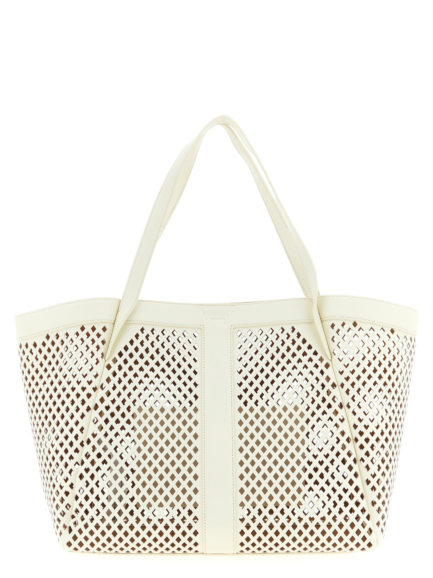 Shopper Tote Bag by Twinset for women in leather white features a distinguished Crisp Leather Shopper Tote Bag design, complete with a secure magnetic, ample , and versatile handle for a distinguished look.