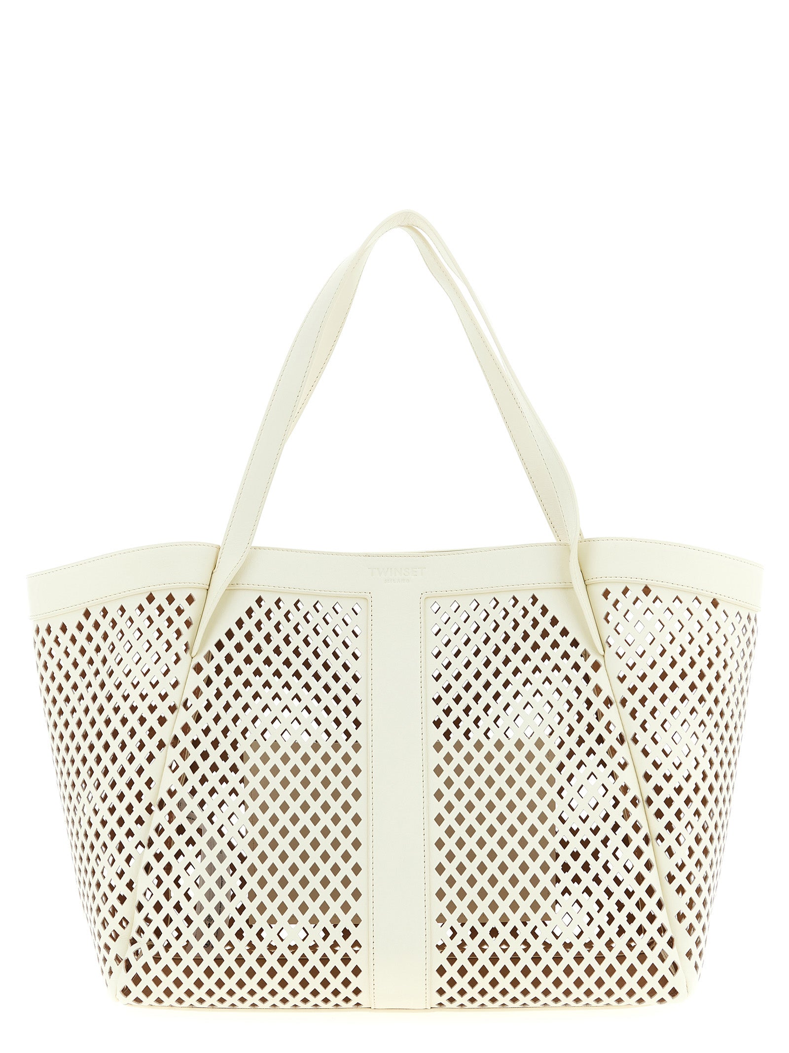 Shopper Tote Bag by Twinset for women in leather white features a distinguished Crisp Leather Shopper Tote Bag design, complete with a secure magnetic, ample , and versatile handle for a distinguished look.