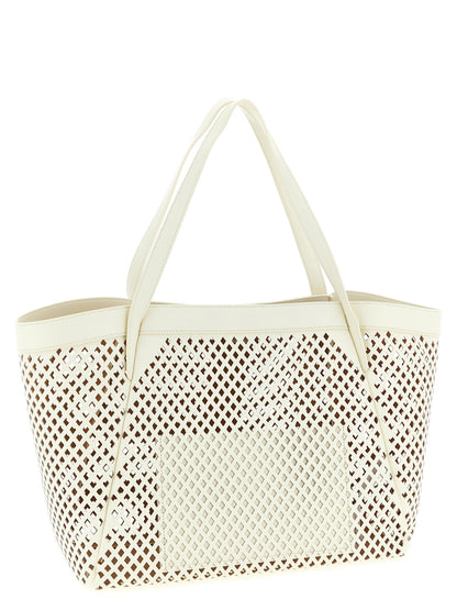This Shopper Tote Bag by Twinset for women in leather white features an on trend Crisp Leather Shopper Tote Bag design with a secure magnetic, ample , and on trend handle.