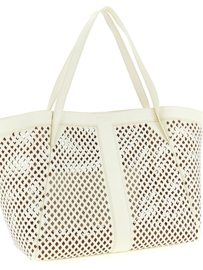 Shopper Tote Bag by Twinset for women in leather white features an sumptuous Crisp Leather Shopper Tote Bag design with a secure magnetic, ample , and versatile handle for an sumptuous finish.