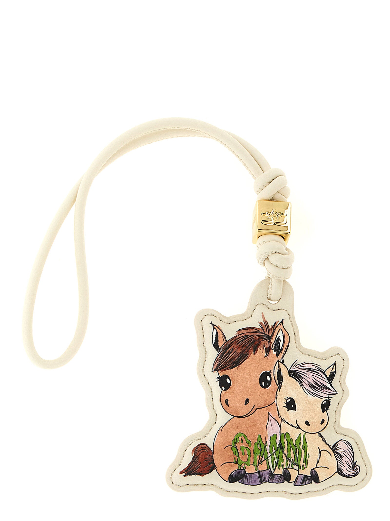 Keychain by Ganni for women in virgin wool beige, featuring an sculptural design with details in and .