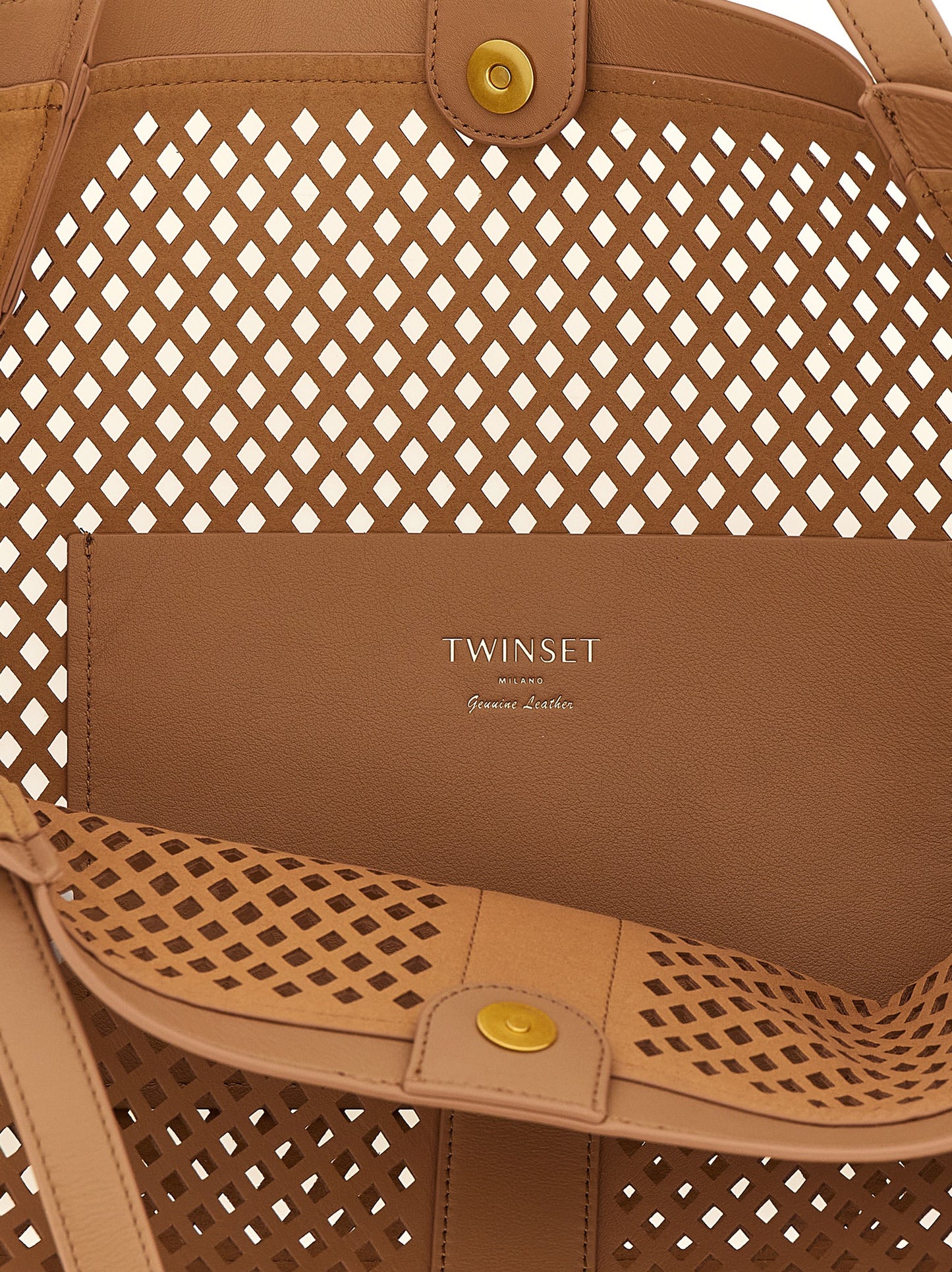 Shopper Tote Bag by Twinset for women in polyethylene polyurethane leather brown features an sumptuous Polyethylene Polyurethane Leather Shopper Tote Bag design with a secure magnetic, ample , and versatile handle for an sumptuous finish.