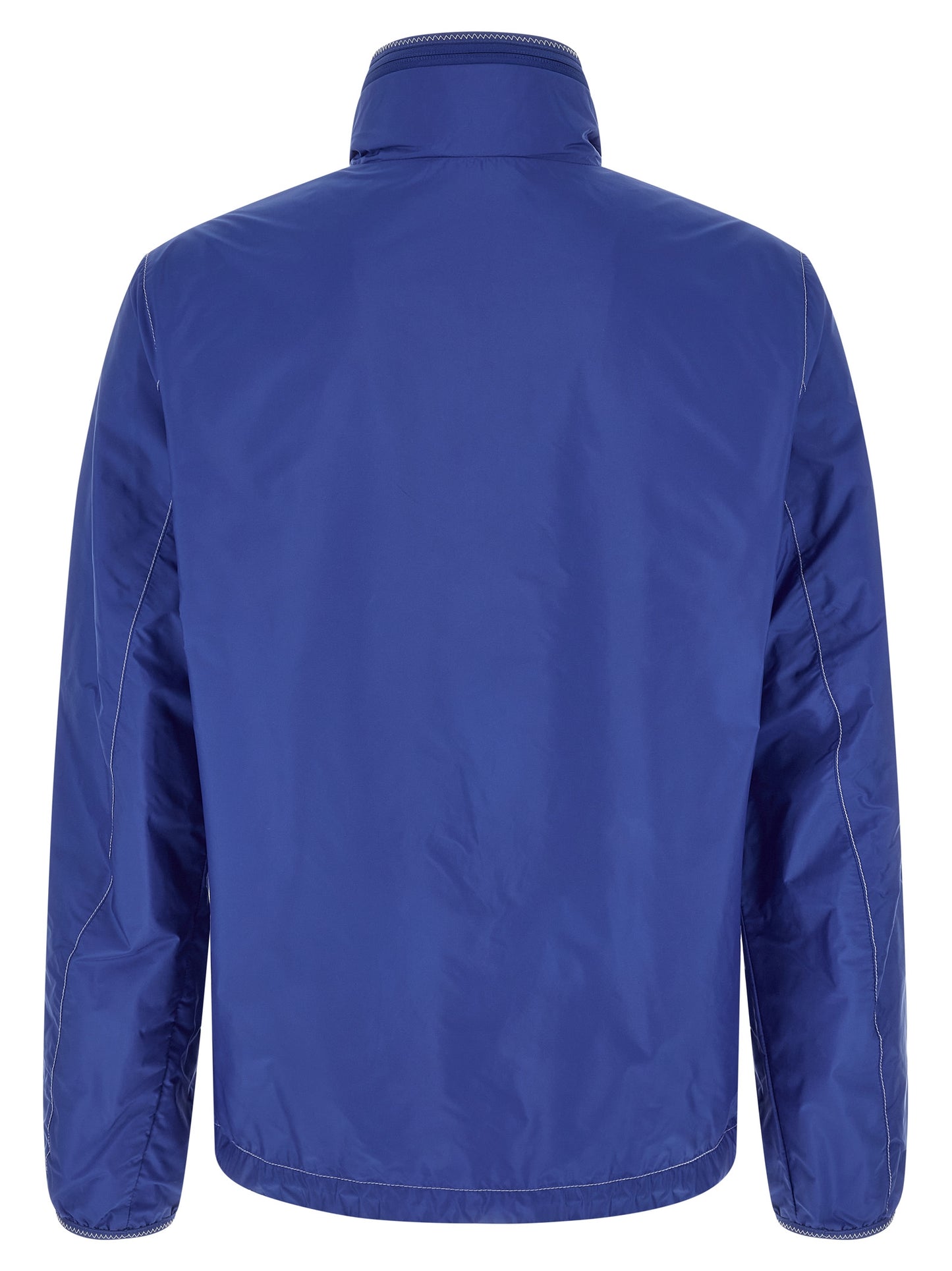 Hooded Windbreaker Jacket by Moncler for men in nylon felt blue & signature features an stylish silhouette, showcasing a sophisticated hooded neckline and performance-driven pockets, hooded & windproof for a premium, stylish look.