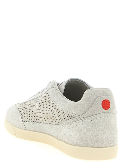 Sneakers by Kiton for men in suede calfskin leather gray features a chic design, perfectly showcasing the chic low-top style of this Men's Low Top Suede Calfskin Leather Sneakers.