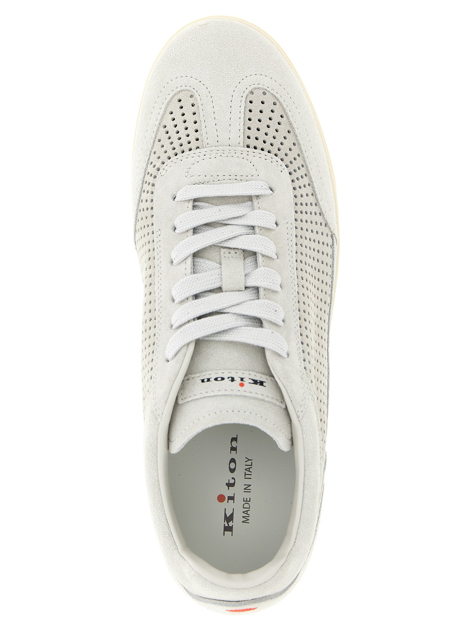Sneakers by Kiton for men in suede calfskin leather gray presents a impeccable silhouette as Men's Low Top Suede Calfskin Leather Sneakers, expertly defined by a impeccable low-top style for a impeccable, high-fashion look.